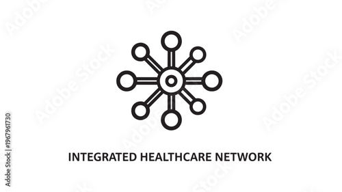A stylized logo representing an integrated healthcare network with interconnected nodes, symbolizing unity and comprehensive care in the medical field.