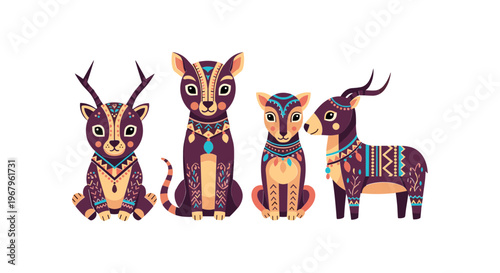 Colorful Egyptian Style Cat Figurines Display.