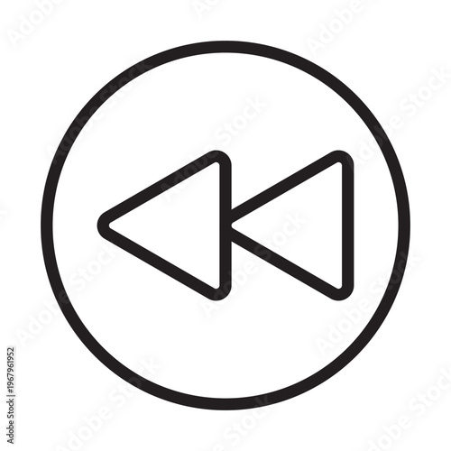Double left pointing arrows icon inside a circle to reverse or go back through media quickly