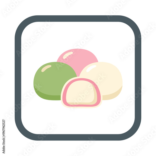 Assortment of pastel-colored mochi, traditional Japanese sweet rice dumplings, soft and chewy dessert icon