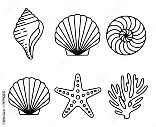 Collection of Six Black and White Marine Life