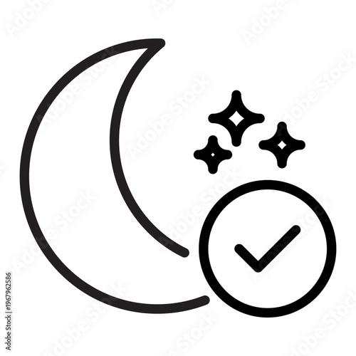 Line icon featuring a moon and stars with a check mark inside a circle indicating good sleep quality
