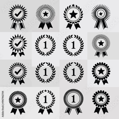 Collection of Ribbons and Laurels with Number 1 and Checkmark