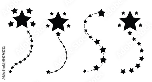 Collection of stylized star trails and constellations on a white background