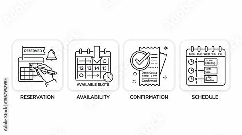 Reservation, Availability, Confirmation, and Schedule Icons - Vector Graphics