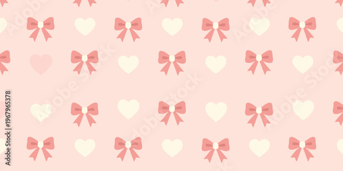A festive arrangement of hearts and bows on a pink background