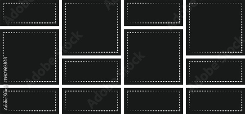 Vector set of black film strip frames on white background for photo and video editing
