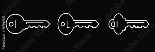  Key vector icon. Retro and modern house key silhouettes vector template for logo design