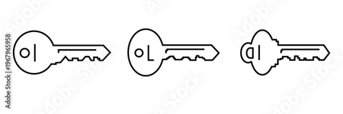  Key vector icon. Retro and modern house key silhouettes vector template for logo design