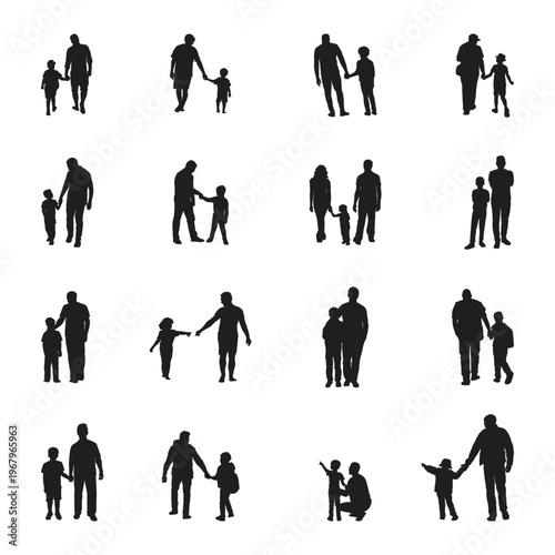 Silhouettes of diverse families and individuals walking together