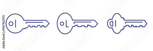  Key vector icon. Retro and modern house key silhouettes vector template for logo design
