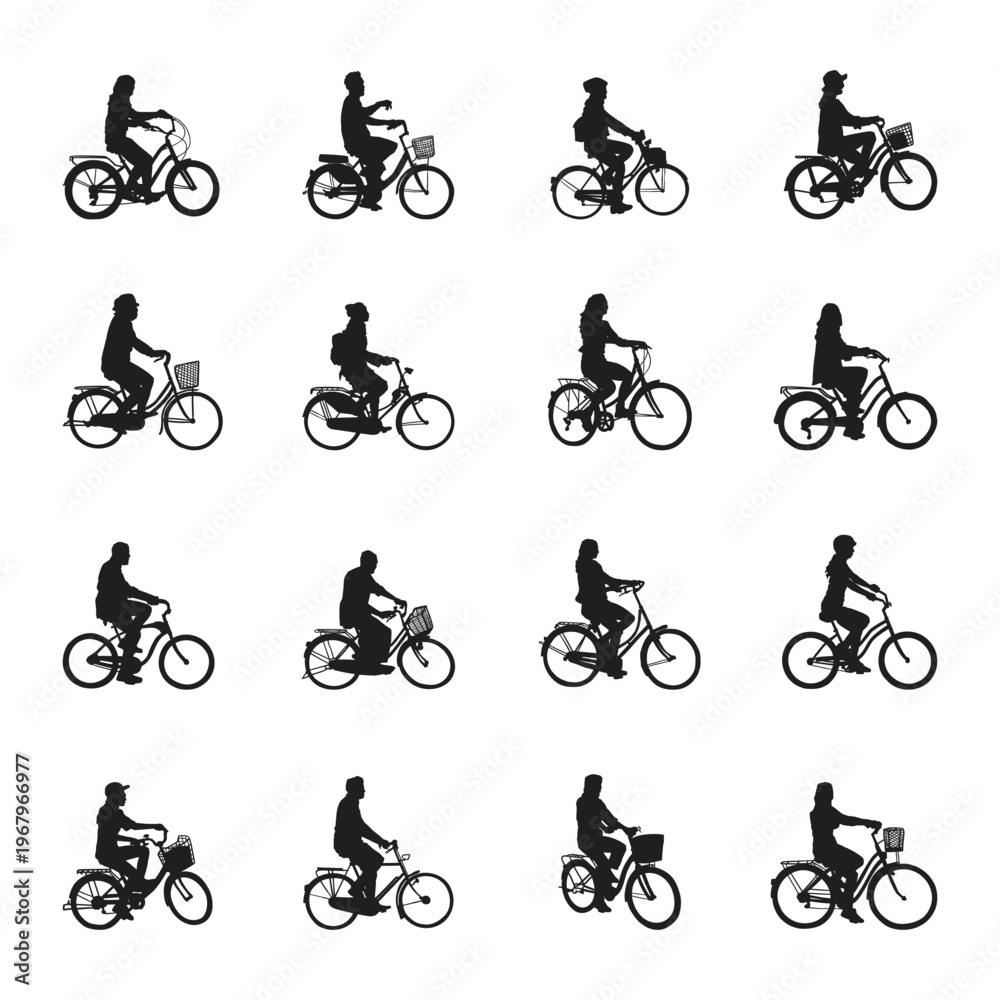 Obraz premium Diverse Collection of People Riding Bicycles Silhouettes for Active Lifestyles