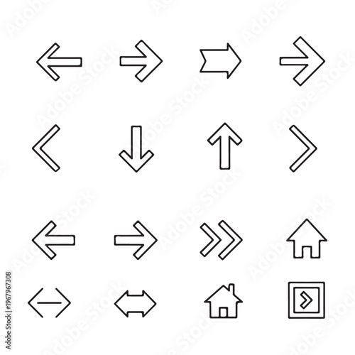 Collection of various black line style arrow icons