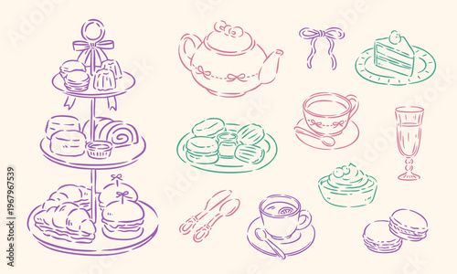 Tea Time Hand Drawn, Whimsical Tea Time, Afternoon Tea Doodle Set
