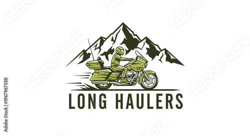 Motorcycle rider traversing mountain range, representing long haul transportation and adventure.