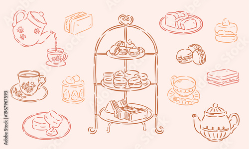 Tea Time Hand Drawn, Whimsical Tea Time, Afternoon Tea Doodle Set