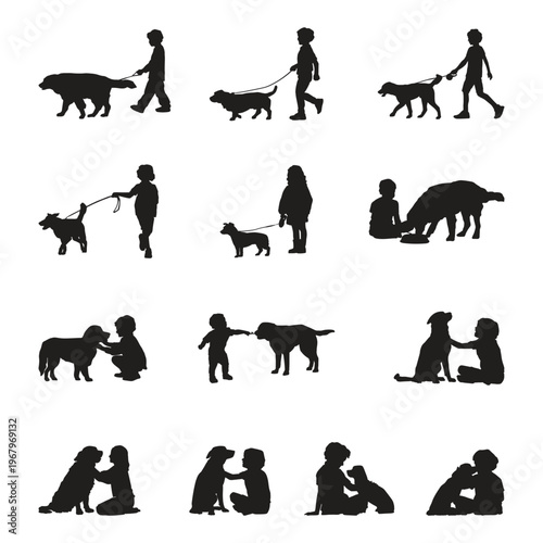 Children Playing with Dogs and Pets in Various Activities