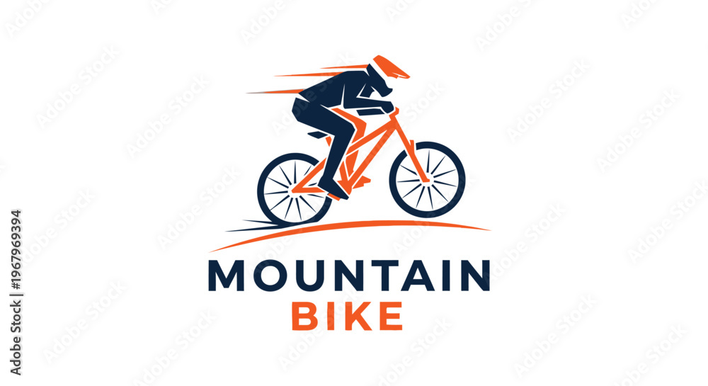 Fototapeta premium Mountain biker speeding on orange bicycle, perfect for sports and adventure logos.