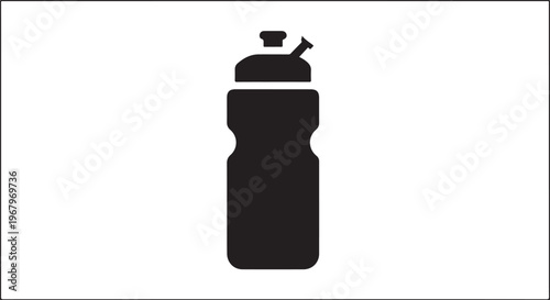 Black water bottle icon, refillable container, drinkware symbol, vector silhouette