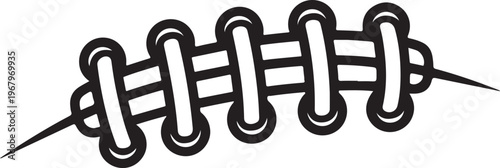 Sewing stitch, buttonhole stitch, black line art, embroidery icon, vector stitching