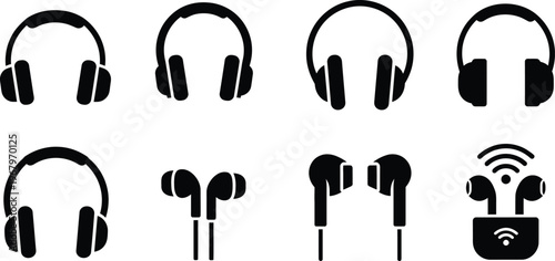 Set of various headphone and earphone icons