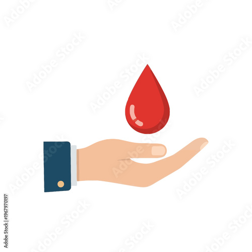 Open Hand Holding Blood Drop Blood Donation Support Care Illustration