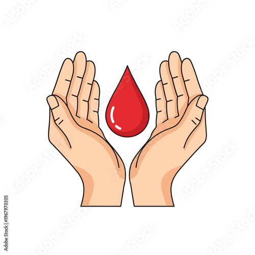 Caring Hands Protecting Blood Drop Blood Donation Support Illustration