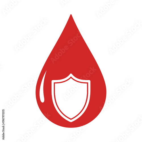 Red Blood Drop with Shield Icon Blood Protection Medical Illustration