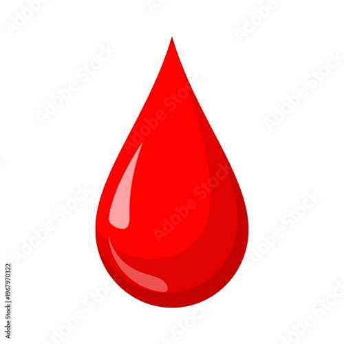Glossy Red Blood Drop Isolated Medical Donation Symbol Illustration