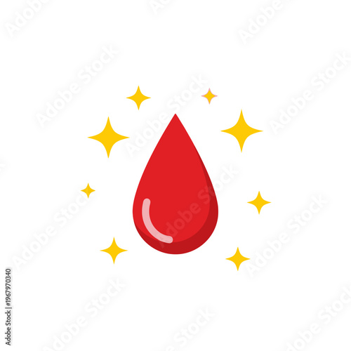 Shining Red Blood Drop Icon with Sparkles Clean Medical Donation Illustration