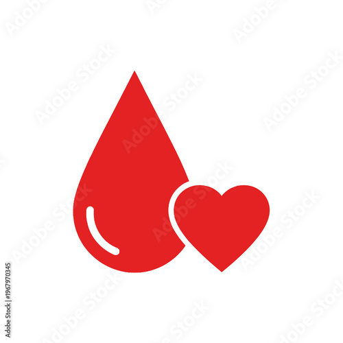 Blood Donation Love Concept with Red Drop and Heart Medical Illustration