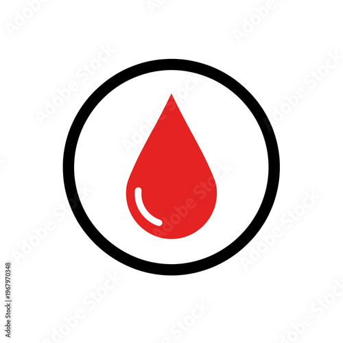 Red Blood Drop Icon Inside Black Circle Simple Medical Donation Symbol Illustration