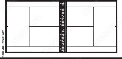 Vector tennis court, black and white illustration, sports background, athletic design element
