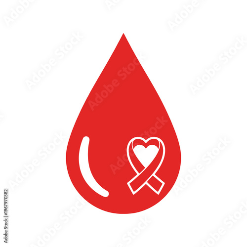 Red Blood Drop with Heart Ribbon Symbol Blood Donation Awareness Illustration