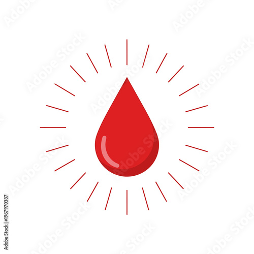 Radiant Red Blood Drop Icon Medical Donation Awareness Symbol Illustration