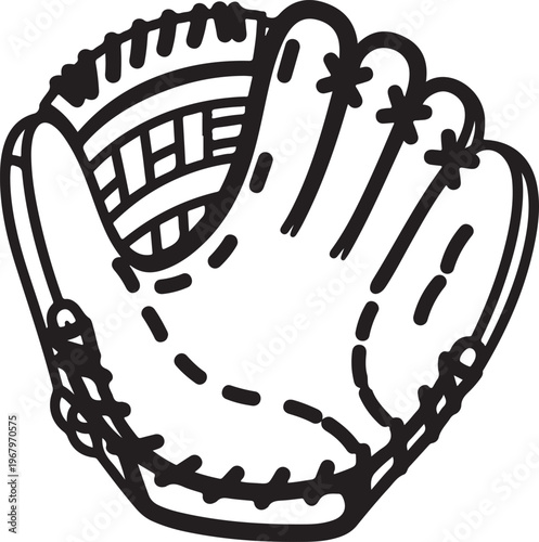 Baseball glove, black illustration, sports equipment, vector icon
