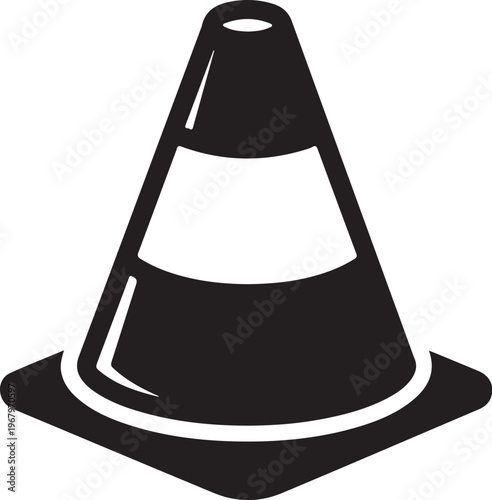 Traffic cone, roadblock icon, construction sign, warning symbol, black vector