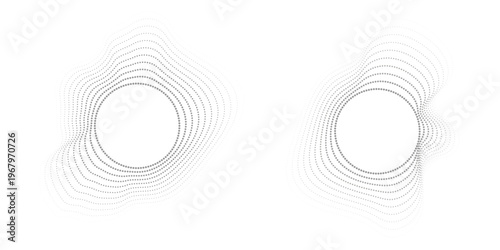 Round sound wave frames, circular lines pattern, radial curvy shapes, geometric concentric design. Vector illustration.