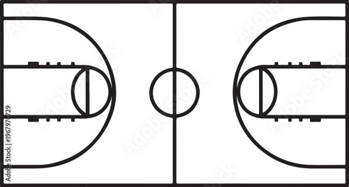 Basketball court, vector illustration, sports template, black lines on white