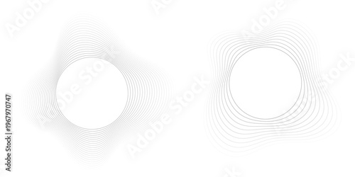 Round sound wave frames, circular lines pattern, radial curvy shapes, geometric concentric design. Vector illustration.