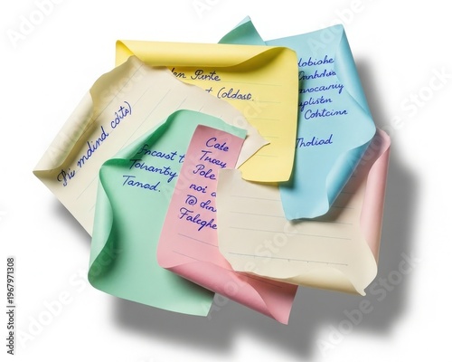 A Pile of Colorful Sticky Notes with Handwritten Text on Them