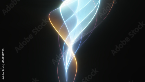 Abstract Swirl of Luminous Blue and Orange Light Trails on a Dark Background