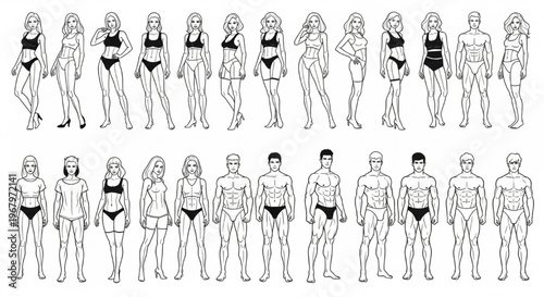 Fashion Illustration Figures Professional Stylized Female Male Vector Croquis Body Design Set