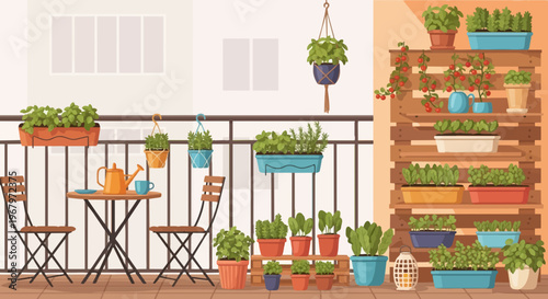 Potted plants on a balcony table.