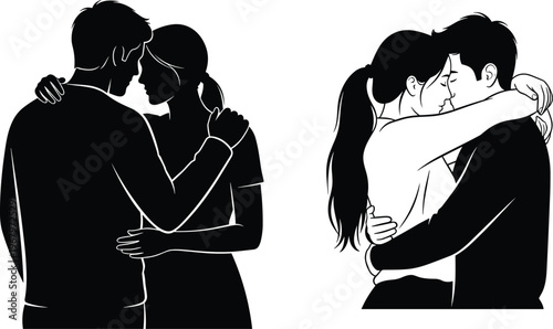 Business handshake silhouettes representing partnership, agreement and teamwork concept, professional deal closing scene with two people isolated on white background for corporate use