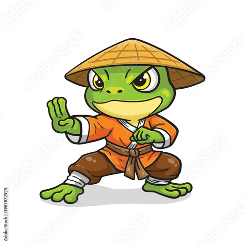 Kung Fu Frog Warrior with Chinese Hat Illustration