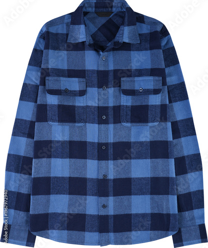 Quadro su tela Front view of blue and navy check flannel shirt isolated on transparent backgrou