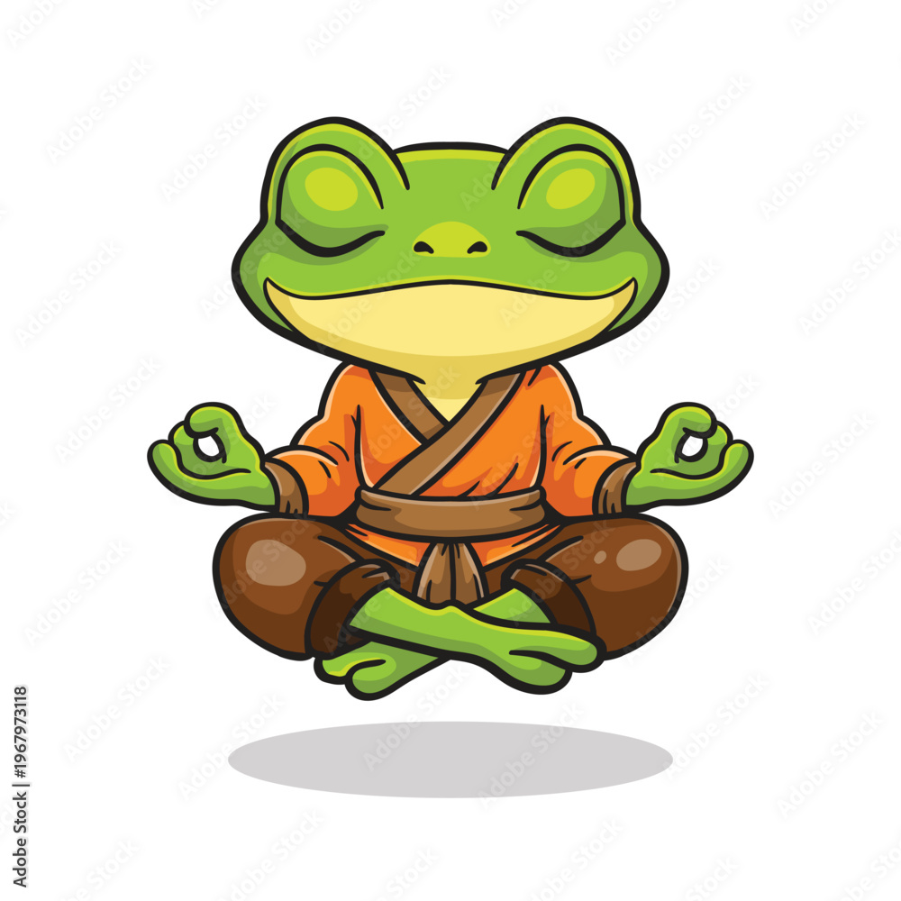 Fototapeta premium Frog Meditating in Zen Pose, Calm and Peaceful Mindfulness Illustration