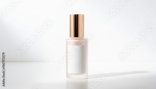 Luxury Skincare Serum Bottle with Rose Gold Cap on White Background