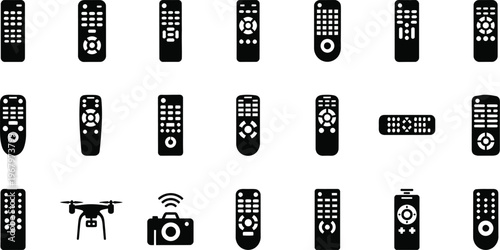 Assorted electronic remote control silhouettes with tv remote with media control with home entertainment